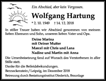 Traueranzeige von Wolfgang Hartung  von Magdeburger Volksstimme