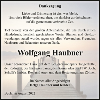 Traueranzeige von Wolfgang Haubner  von Magdeburger Volksstimme