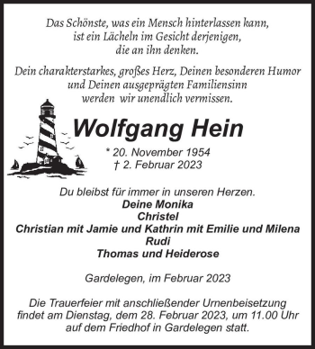 Traueranzeige von Wolfgang Hein  von Magdeburger Volksstimme