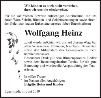 Traueranzeige von Wolfgang Heinz  von Magdeburger Volksstimme
