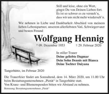 Traueranzeige von Wolfgang Hennig  von Magdeburger Volksstimme