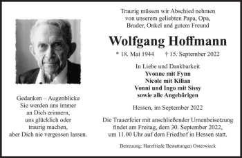 Traueranzeige von Wolfgang Hoffmann  von Magdeburger Volksstimme