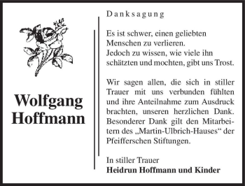 Traueranzeige von Wolfgang Hoffmann  von Magdeburger Volksstimme
