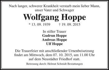 Traueranzeige von Wolfgang Hoppe  von Magdeburger Volksstimme