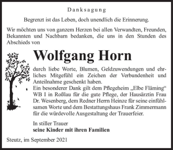 Traueranzeige von Wolfgang Horn  von Magdeburger Volksstimme