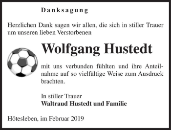 Traueranzeige von Wolfgang Hustedt  von Magdeburger Volksstimme
