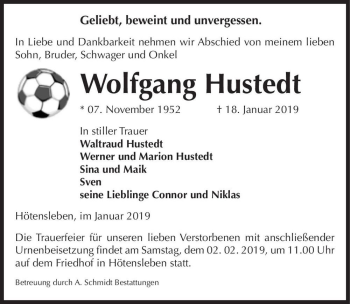 Traueranzeige von Wolfgang Hustedt  von Magdeburger Volksstimme