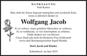 Traueranzeige von Wolfgang Jacob  von Magdeburger Volksstimme