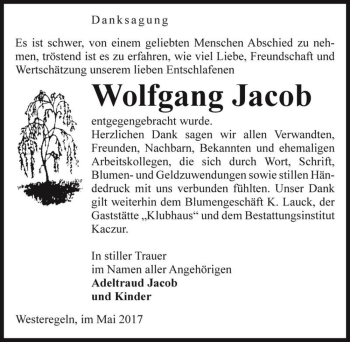 Traueranzeige von Wolfgang Jacob  von Magdeburger Volksstimme