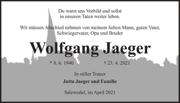 Traueranzeige von Wolfgang Jaeger  von Magdeburger Volksstimme
