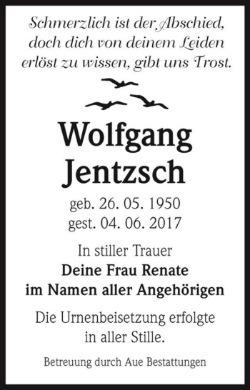 Traueranzeige von Wolfgang Jentzsch  von Magdeburger Volksstimme