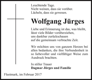 Traueranzeige von Wolfgang Jürges  von Magdeburger Volksstimme