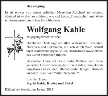 Traueranzeige von Wolfgang Kahle  von Magdeburger Volksstimme