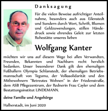 Traueranzeige von Wolfgang Kanter  von Magdeburger Volksstimme