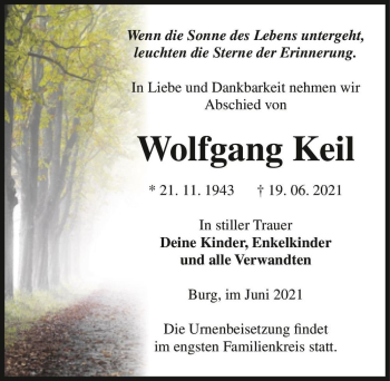 Traueranzeige von Wolfgang Keil  von Magdeburger Volksstimme