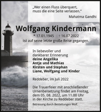 Traueranzeige von Wolfgang Kindermann  von Magdeburger Volksstimme