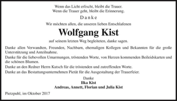 Traueranzeige von Wolfgang Kist  von Magdeburger Volksstimme