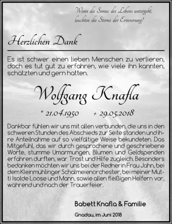 Traueranzeige von Wolfgang Knafla  von Magdeburger Volksstimme