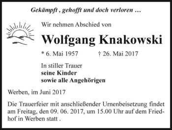 Traueranzeige von Wolfgang Knakowski  von Magdeburger Volksstimme