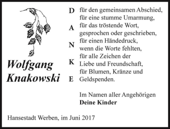 Traueranzeige von Wolfgang Knakowski  von Magdeburger Volksstimme