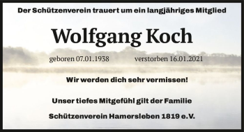Traueranzeige von Wolfgang Koch  von Magdeburger Volksstimme