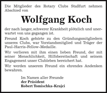 Traueranzeige von Wolfgang Koch  von Magdeburger Volksstimme