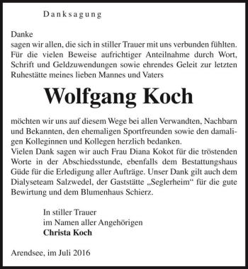Traueranzeige von Wolfgang Koch  von Magdeburger Volksstimme