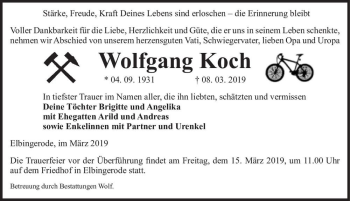 Traueranzeige von Wolfgang Koch  von Magdeburger Volksstimme