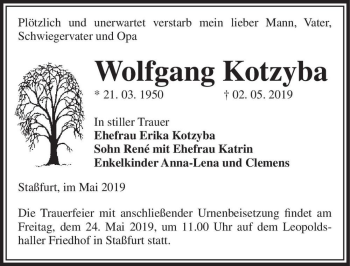 Traueranzeige von Wolfgang Kotzyba  von Magdeburger Volksstimme