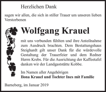 Traueranzeige von Wolfgang Krauel  von Magdeburger Volksstimme