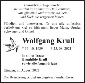Traueranzeige von Wolfgang Krull  von Magdeburger Volksstimme