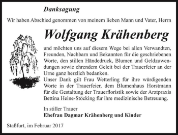 Traueranzeige von Wolfgang Krähenberg  von Magdeburger Volksstimme