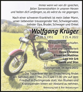 Traueranzeige von Wolfgang Krüger  von Magdeburger Volksstimme