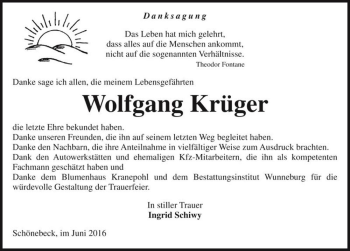 Traueranzeige von Wolfgang Krüger  von Magdeburger Volksstimme
