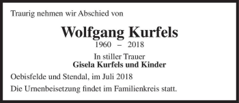 Traueranzeige von Wolfgang Kurfels  von Magdeburger Volksstimme