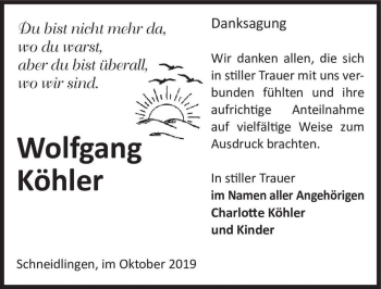 Traueranzeige von Wolfgang Köhler  von Magdeburger Volksstimme