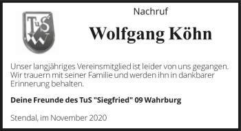 Traueranzeige von Wolfgang Köhn  von Magdeburger Volksstimme