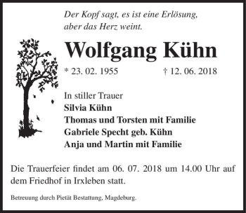 Traueranzeige von Wolfgang Kühn  von Magdeburger Volksstimme