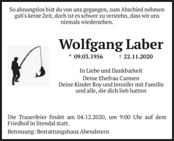 Traueranzeige von Wolfgang Laber  von Magdeburger Volksstimme