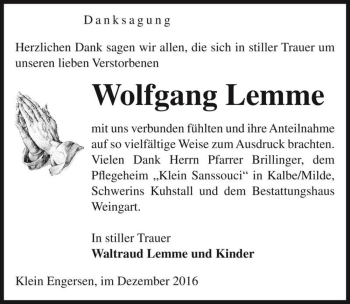Traueranzeige von Wolfgang Lemme  von Magdeburger Volksstimme