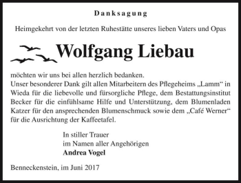 Traueranzeige von Wolfgang Liebau  von Magdeburger Volksstimme