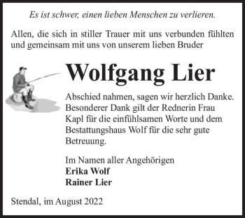 Traueranzeige von Wolfgang Lier  von Magdeburger Volksstimme