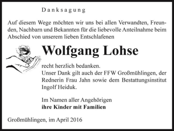 Traueranzeige von Wolfgang Lohse  von Magdeburger Volksstimme