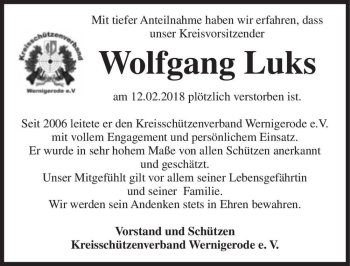 Traueranzeige von Wolfgang Luks  von Magdeburger Volksstimme