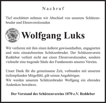 Traueranzeige von Wolfgang Luks  von Magdeburger Volksstimme