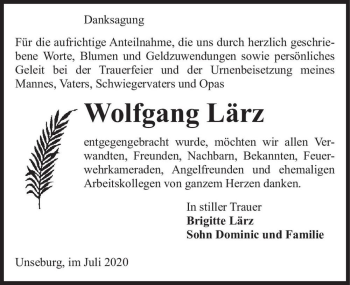 Traueranzeige von Wolfgang Lärz  von Magdeburger Volksstimme