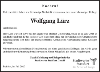 Traueranzeige von Wolfgang Lärz  von Magdeburger Volksstimme