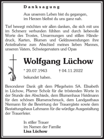 Traueranzeige von Wolfgang Lüchow  von Magdeburger Volksstimme