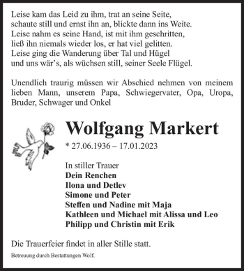 Traueranzeige von Wolfgang Markert  von Magdeburger Volksstimme