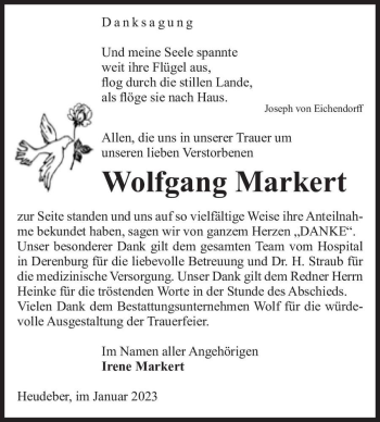 Traueranzeige von Wolfgang Markert  von Magdeburger Volksstimme